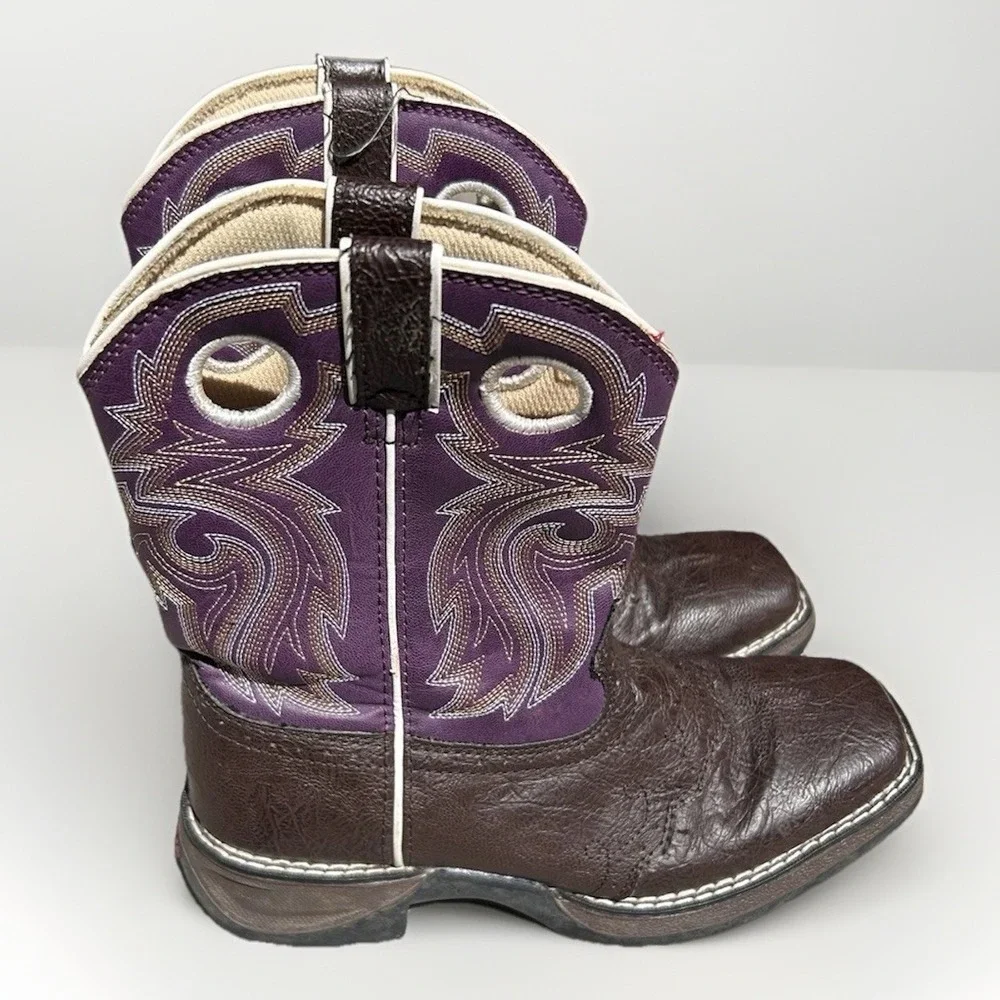 Lil Durango Kids BT386 Brown Purple Western Cowboy Boots Girls Size 4.5 M